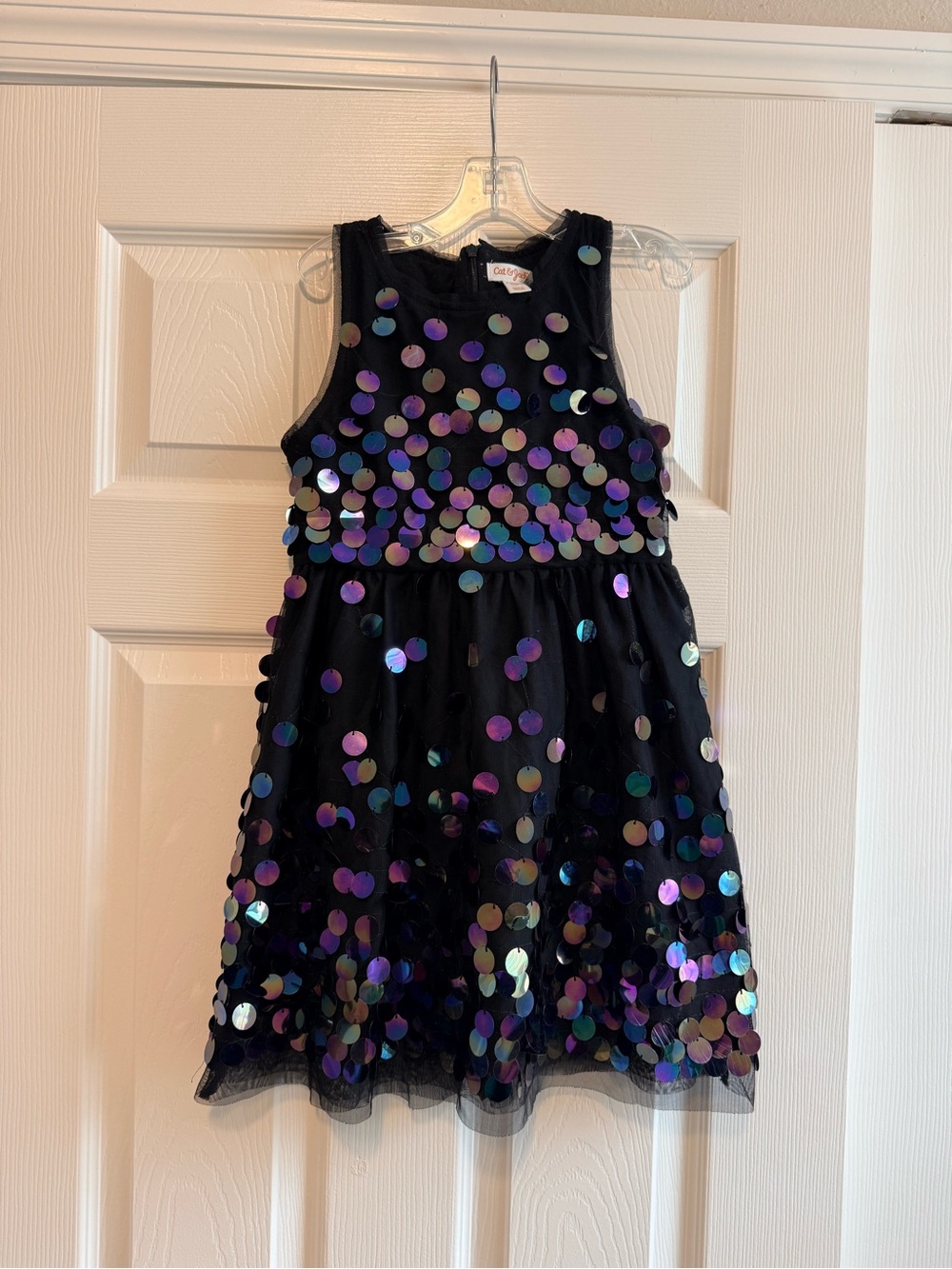 Cat & Jack Black Sequin Tulle Dress with Iridescent Circles